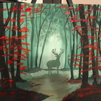 Deer in the Red Forest &mdash; Acrylic on canvas