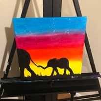 Elephants at Sunset &mdash; Acrylic on canvas