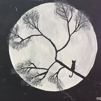 Cat in the Moonlight &mdash; Acrylic on canvas