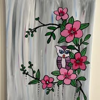 Owl & Blossoms &mdash; Acrylic on canvas