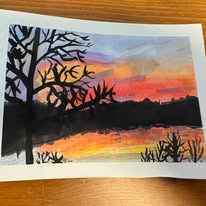 Sunset Over the Lake &mdash; Watercolour on paper